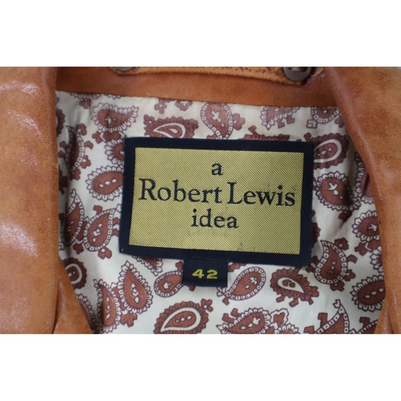 Vintage Robert Lewis Leather Coat Mens 42 Brown Glazed Lambskin Overcoat 70s - Picture 3 of 12